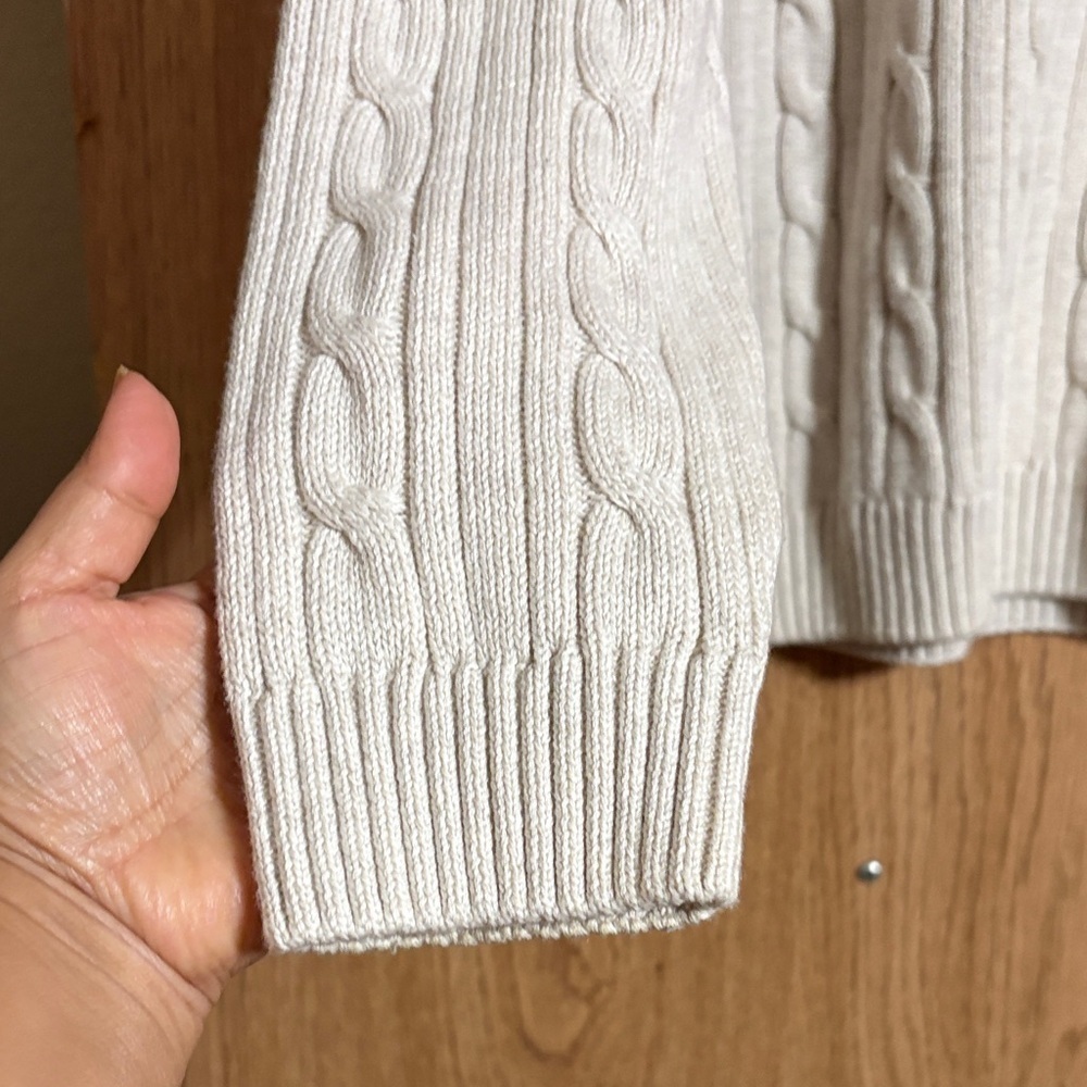 Chaps Men's Cream Cable Knit Crewneck Sweater - Picture 4 of 8